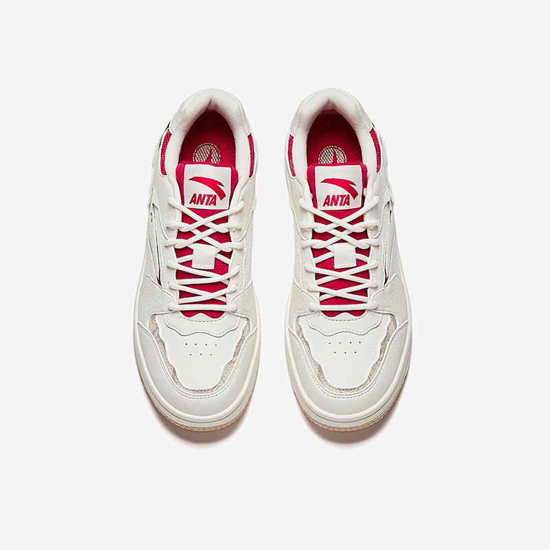 Anta Kids Synthetic Leather Fabric Non-Slip Wear-Resistant Low-Top Kids Skate Shoes Men Sneakers Ivory-White Elegant-Red A22518005-4