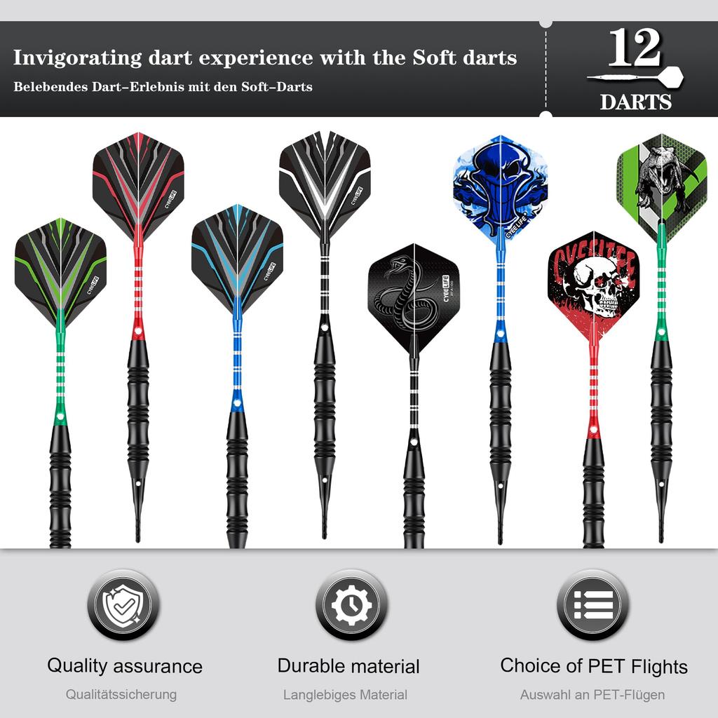 CyeeLife Plastic Soft Darts, 12-Piece Set, 20g Professional Soft Darts for Electronic Dartboards