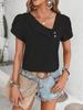2026 Summer Solid Color Washed Cotton Asymmetrical Collar Women's Top