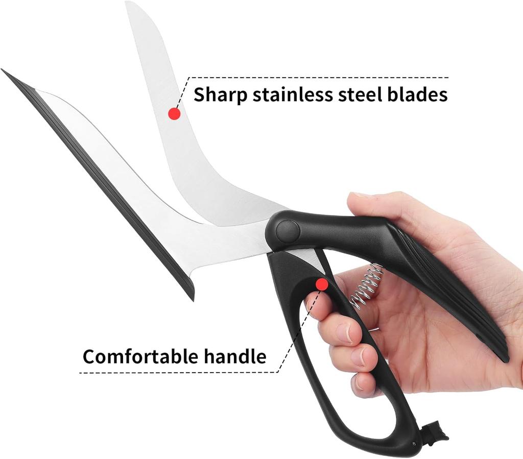 Pizza Scissors, Pizza Cutter Scissors with Firm Base and Comfortable Grip, Food Grade Stainless Steel Blades, Sharp Cutting Blades, Black