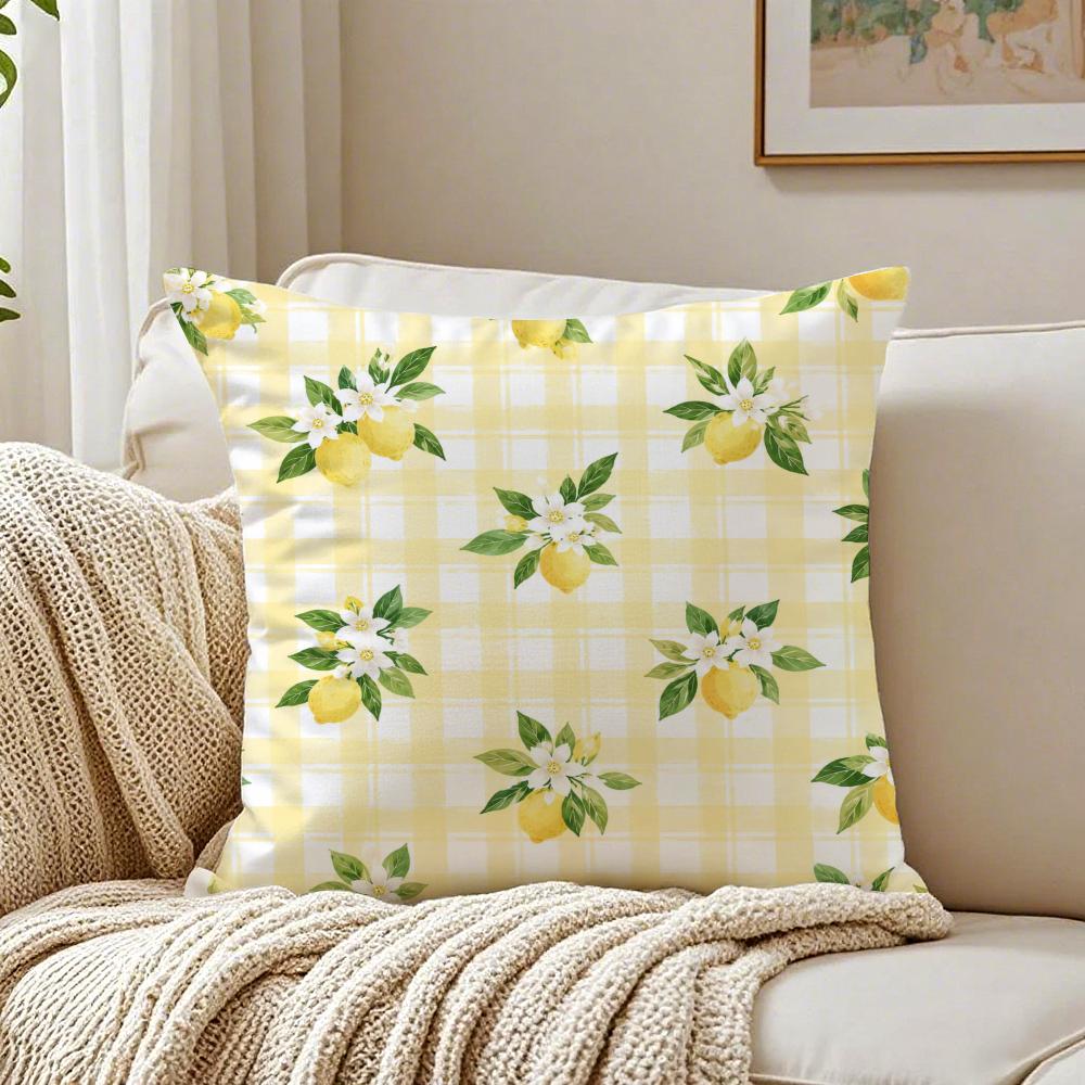 Lemon Fruit Series Cushion Cover Breathable Organic Short Plush Cushion Covers Machine Washable Wrinkle-Resistant Soft Durable