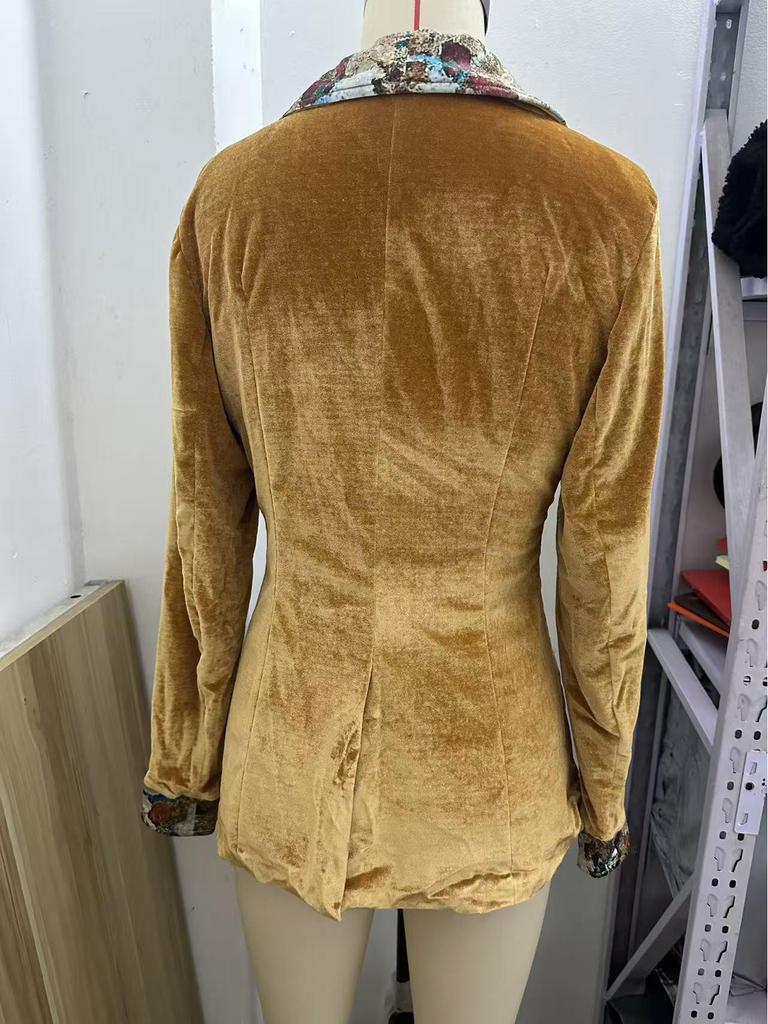 2025 Women's Long Sleeve Patchwork Lace Velvet Jacket