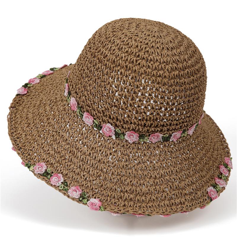 

Idyllic Weaving Small Flowers Fisherman Straw Hat Woman Summer Seaside Photo Beach Sun Protection Sun Shade Hat M（56-58cm）