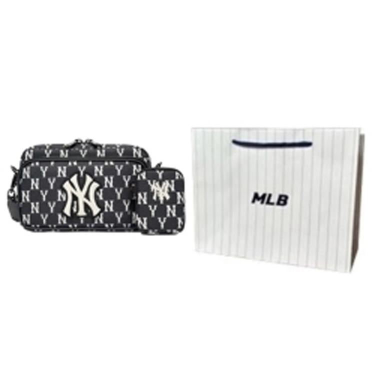 New MLB Monogram Collection Polyester Combo Bag Camera Bag Shoulder Bag Crossbody Bag Mini Unisex Black 3ACRS012N-50BKS