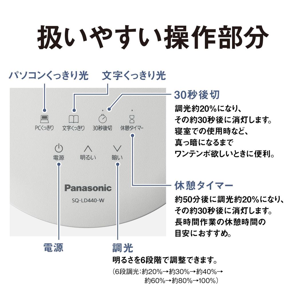 Panasonic LED Desk Freestanding Equipped with Computer Clear Fixture Luminous Flux 610 White Light, Type, Light, Lumens, SQ-LD440-W