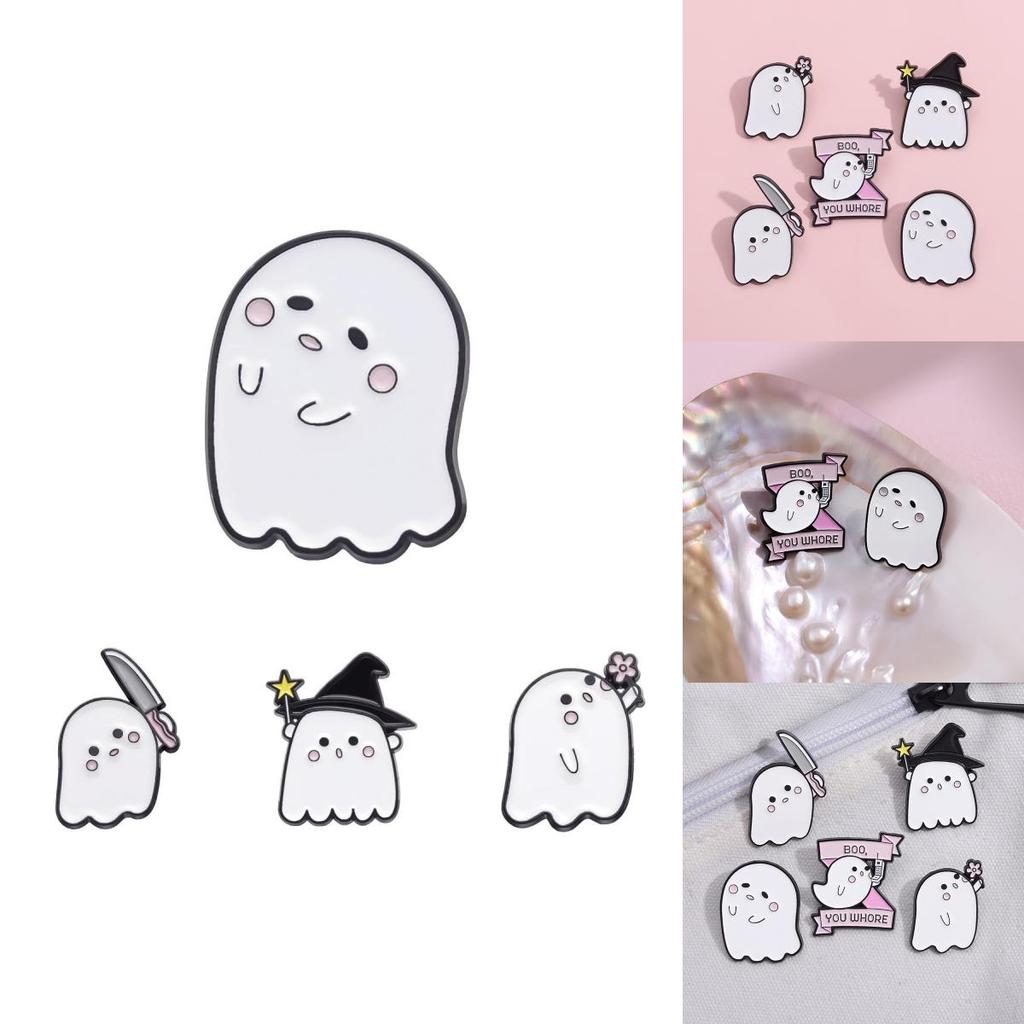 Adorable Cartoon Ghost Shaped Metal Brooch Cute Halloween Series Pin For All