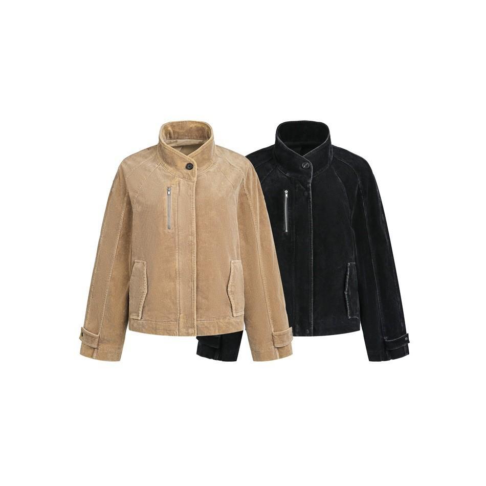 Barn Style Retro Washed Stand Collar Corduroy Jacket for Women - Spring All-Cotton Top W296