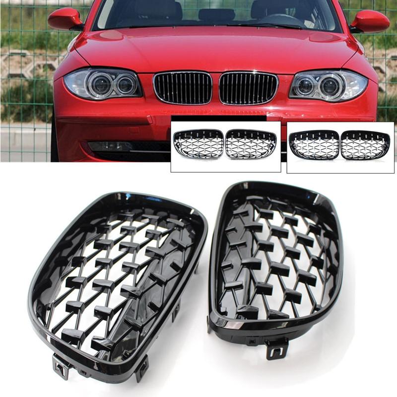 2PCS For BMW 1 Series E87 E81 E82 E88 2008-2011 Left&Right Diamond Style Grille Car Grille Front Bumper Kidney Grill ABS Parts