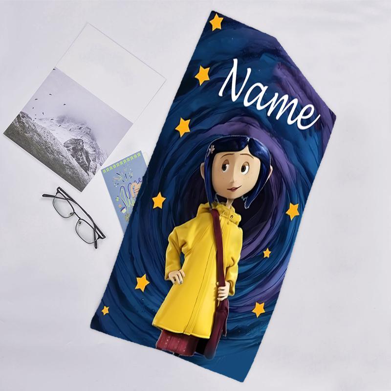1pc Coraline1 Beach Towel with Custom Name, Beach/Swimming/Bath/Picnic/Camping Towel, Suitable for Seaside Beaches