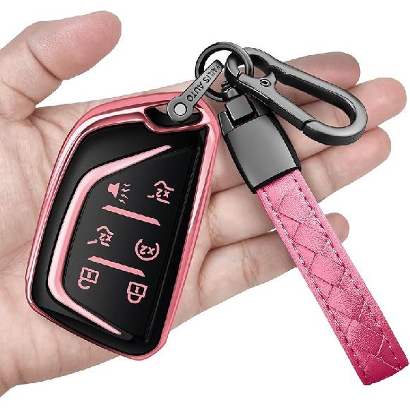 Sindeda for Cadillac Key Fob Cover with Keychain Soft Full Protection Key Shell Key Case Compatible with -2025 Lyriq Escalade ATS CT4 CT5 CT6 XT4 XT5