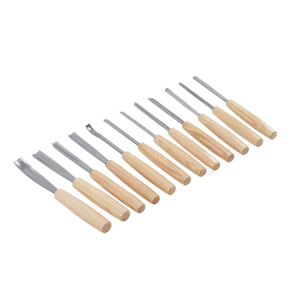 12-teiliges Holzschnitzwerkzeug-Set mit Holzgriff und Stahlmeißel für die DIY-Holzbearbeitung und Gravur
