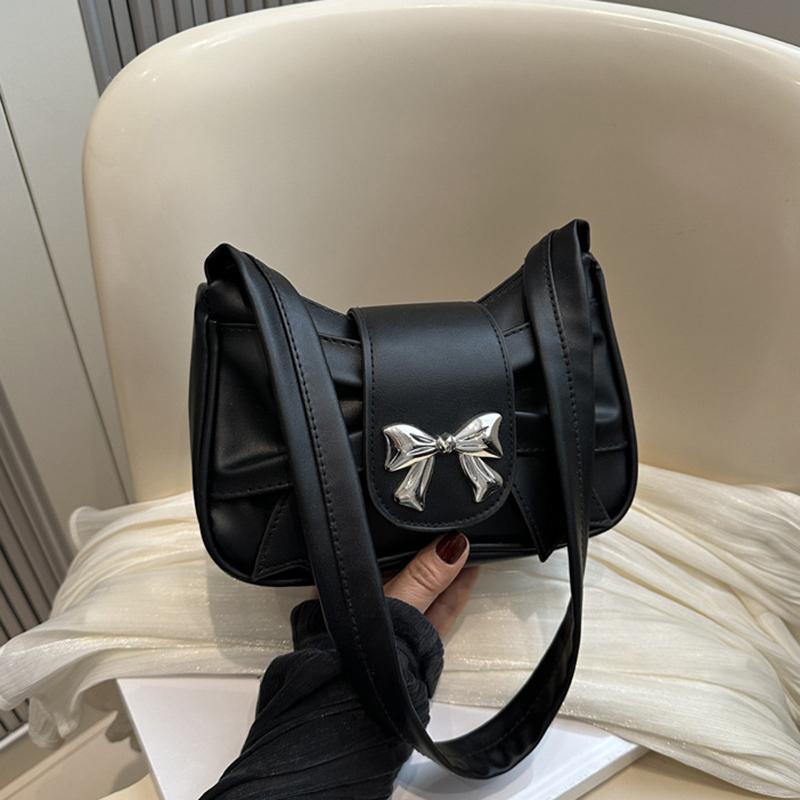 A Stylish And Versatile PU Leather Shoulder Bag for Women Cute Bow Decor Solid Color Underarm Bag Perfect for Both Casual And Chic Looks. AVE