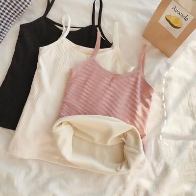 Women Winter Warm Underwear Solid Color Thermal Casual Nightwear Sexy Elasticity Female Thin Velvet T-shirt Sleeveless Tops