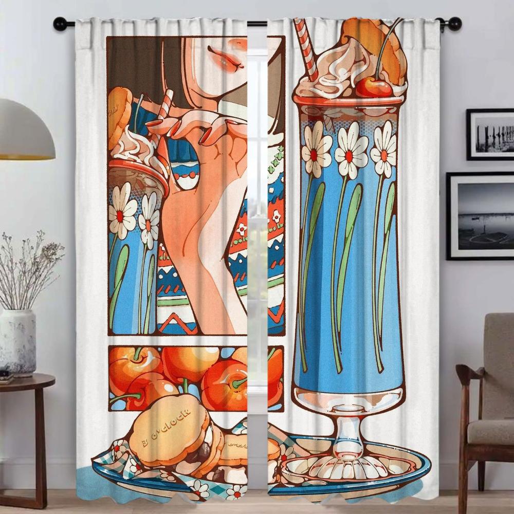Retro Moda Oda için Pencere Perdesi 2 Panelli Perdeler Yatak Odası Ev İç Mekan Perdeleri Bölme Cadılar Bayramı Dekorasyonu Gölgelikler
