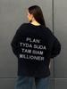 American Retro Washed Black Rhinestone Letter T-shirt - Spring/Autumn, Long Sleeve, Ribbed Cuffs, Loose Fit