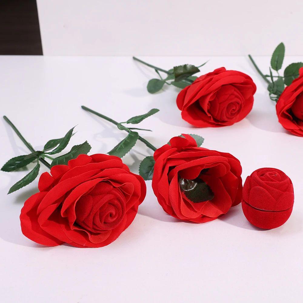 Stud Earrings Romantic Wedding Ring Holder Velvet Engagement Rings Box Refined Jewelry Box Wedding