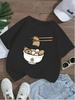 Children White Casual T Shirt Lovely Cartoon Capybara Noodle Bowl Pattern Print Short Sleeve Kids Animal Trendy Summer Top
