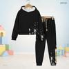 Kids Boys Girls Hooded Long Sleeve Printed Two Piece Set Black Gold Sweatshirt Cuffed Pants