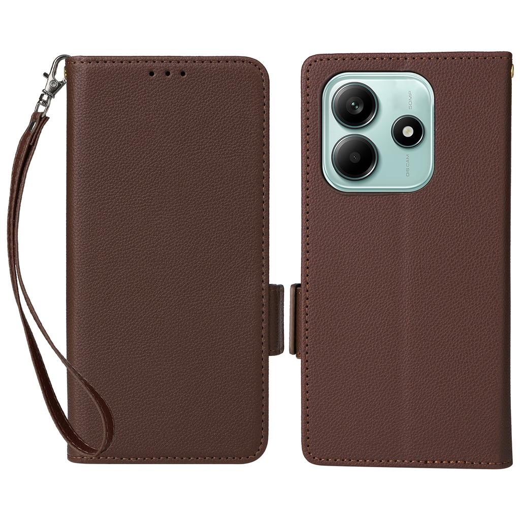 For Xiaomi Redmi Note 14 5G Case with Wrist Strap Litchi Texture PU Leather Wallet Phone Cover
