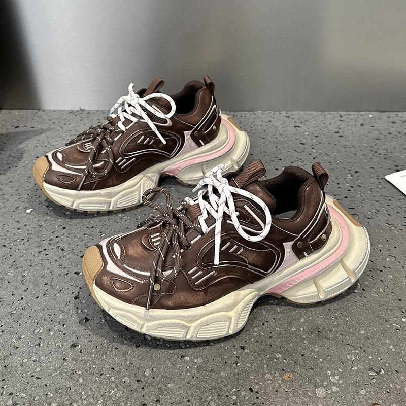 

Ретро женские осенние новые спортивные и повседневные туфли на толстой подошве 37 коричневый