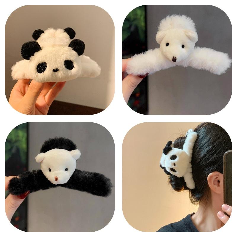Cute Panda Plush Hair Clip Handcrafted Cartoon Clip For Women's Hairstyles