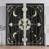 Set Of 2 Mystical Zodiac Moon Phase Print Curtains Black Polyester Drapes Design Perfect Curtain Semi Sheer Made With Rod Pocket