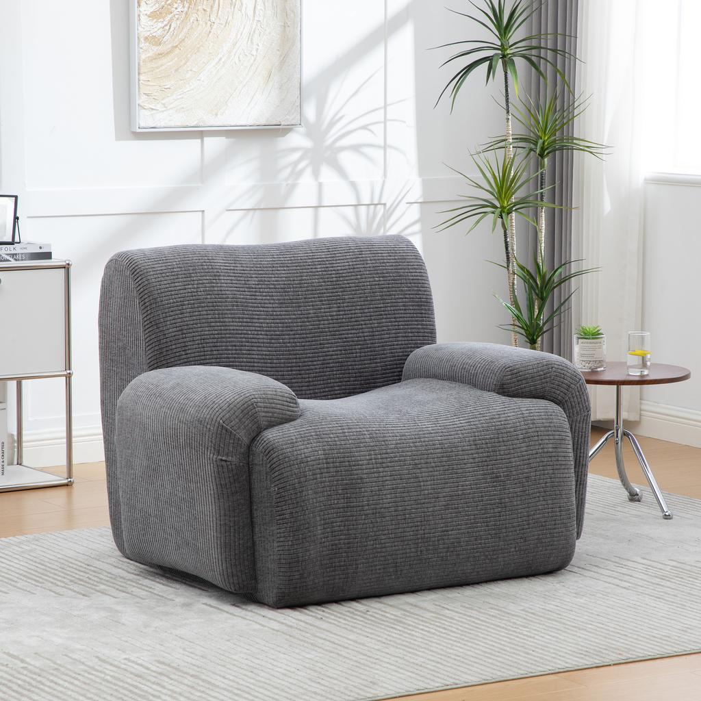 Chenille armchair with stool, vacuum-packed with 30D high-elasticity foam filling, assembly-free for living room & small spaces-Gray