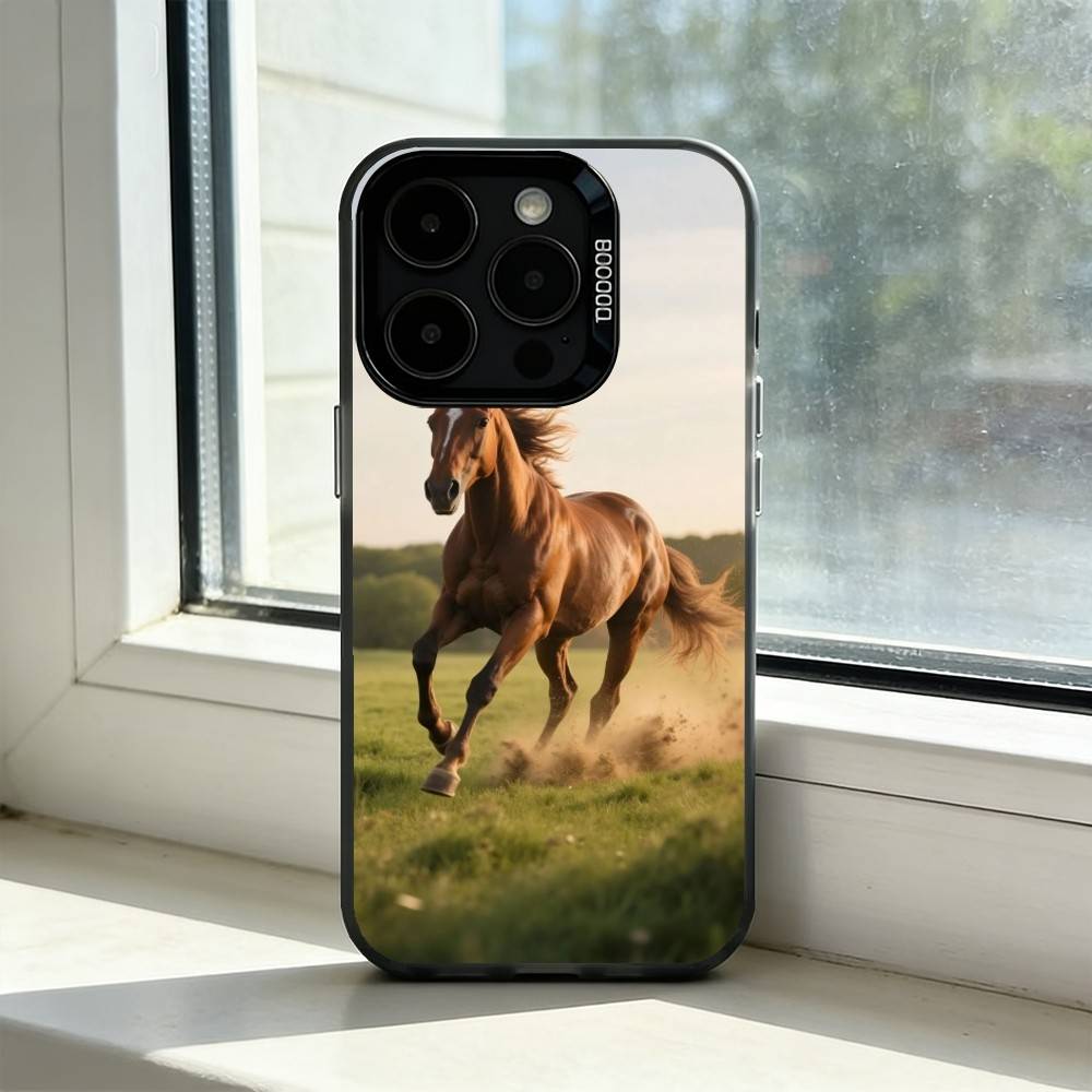 Horse A-Animal Phone Case For iPhone 17,16,15,14,13,12,11 Plus,Pro Max,XS,Colored Silver Plated Inside Cover