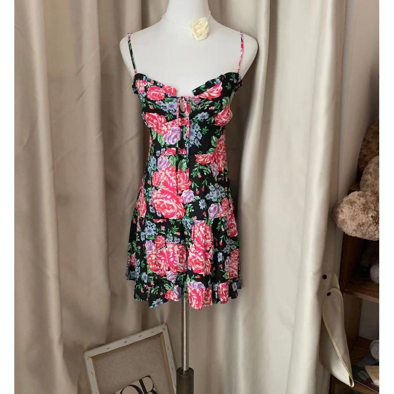 

Foreign Trade Order Cherry * Pure Yuantai Style Vacation Sling Cotton Silk Flower Dress C407 Color 1 M