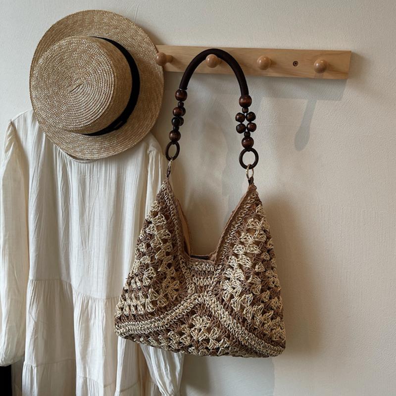Yogodlns Trendy Hollow Out Straw Woven Bag Beach Handbag Large Capacity Bohemian Beach Bag Bucket Bag Tote Bag Hollow Shoulder Bag Travel