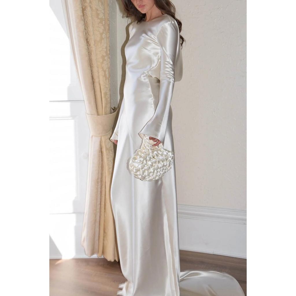 Women's Sexy Backless Mermaid Maxi Dress, Solid Color Round Neck Slim Fit Evening Gown for European American