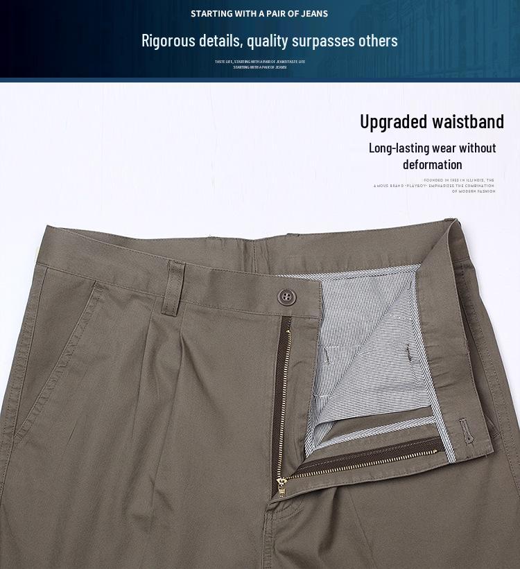 Pantaloni Casual de Vară din Bumbac cu Croială Largă pentru Bărbați - Talie Înaltă, Picior Drept, Cu Pliuri Duble pentru Bărbați de Vârstă Mijlocie și Vârstnici