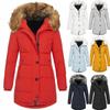 Parka Caldo Invernale da Donna a Maniche Lunghe con Cappuccio e Zip, Colore Solido, Lunghezza Media, in Cotone