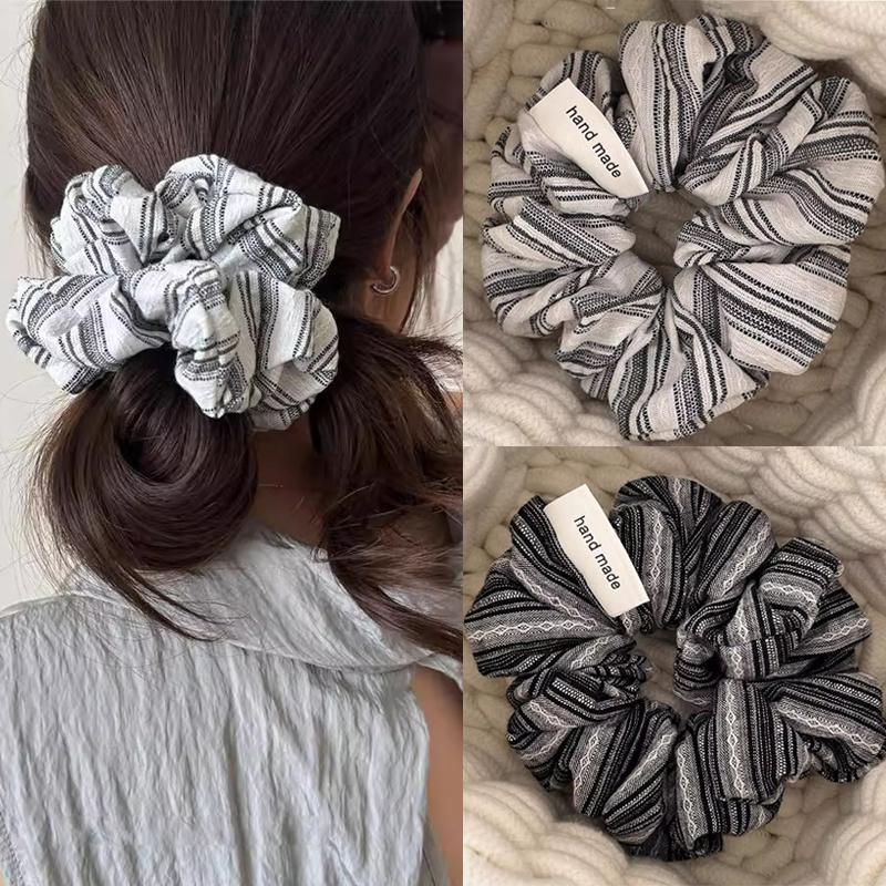 Women Korean Stripe Rubber Band Scrunchies Elegant Simple Elastic Hair Rings Ponytail Tie Sweet Hair Ornament Accessories Headband