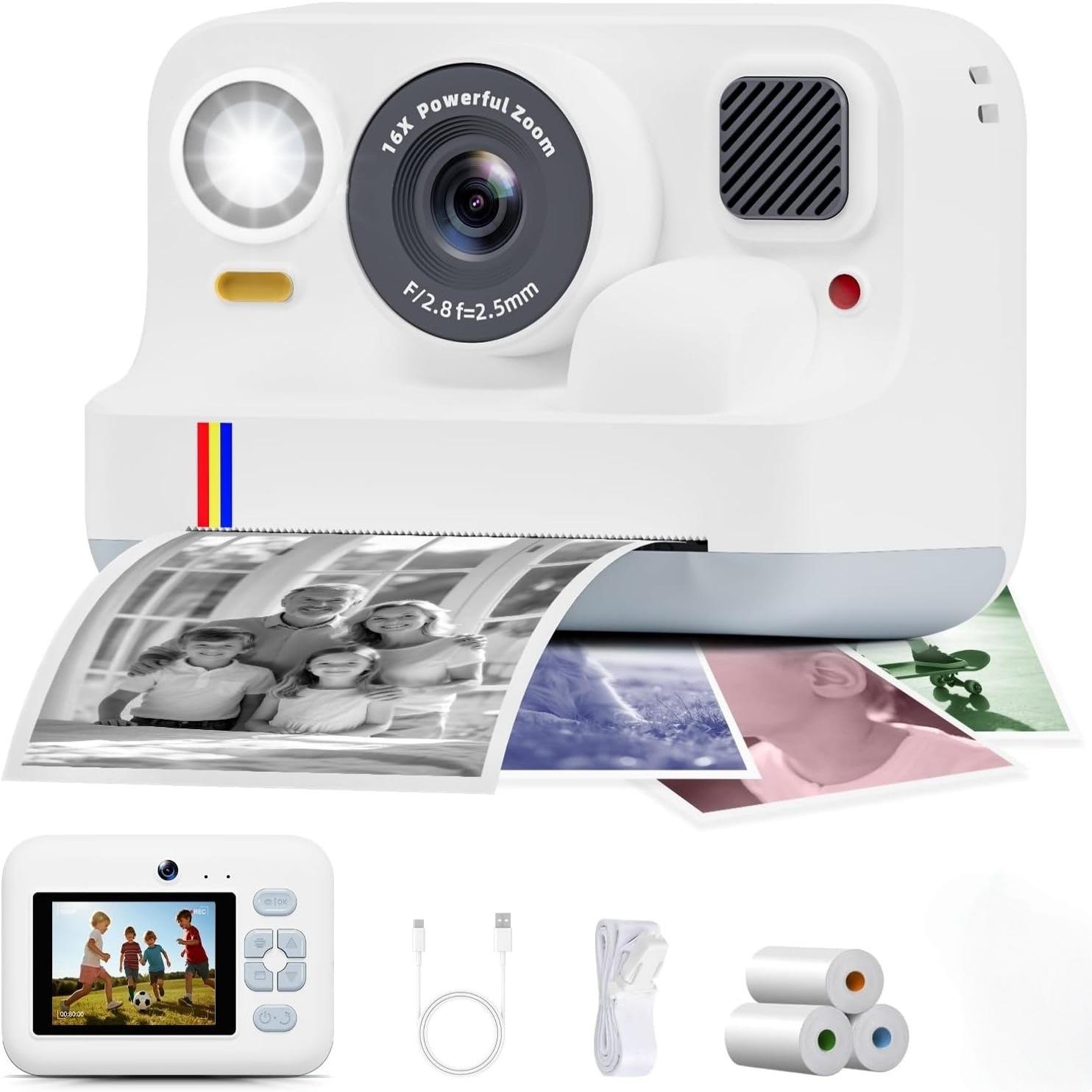 Kids Instant Print Camera, Dual Camera Bluetooth Photo Printer, Multiple Colors Available, Birthday Gift for Girls, Instant Mobile Printing, Fun белый