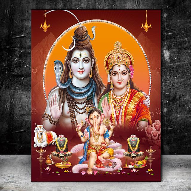 Indian Elephant God Paints Gold Ganesha Temple Poster On Canvas Modern