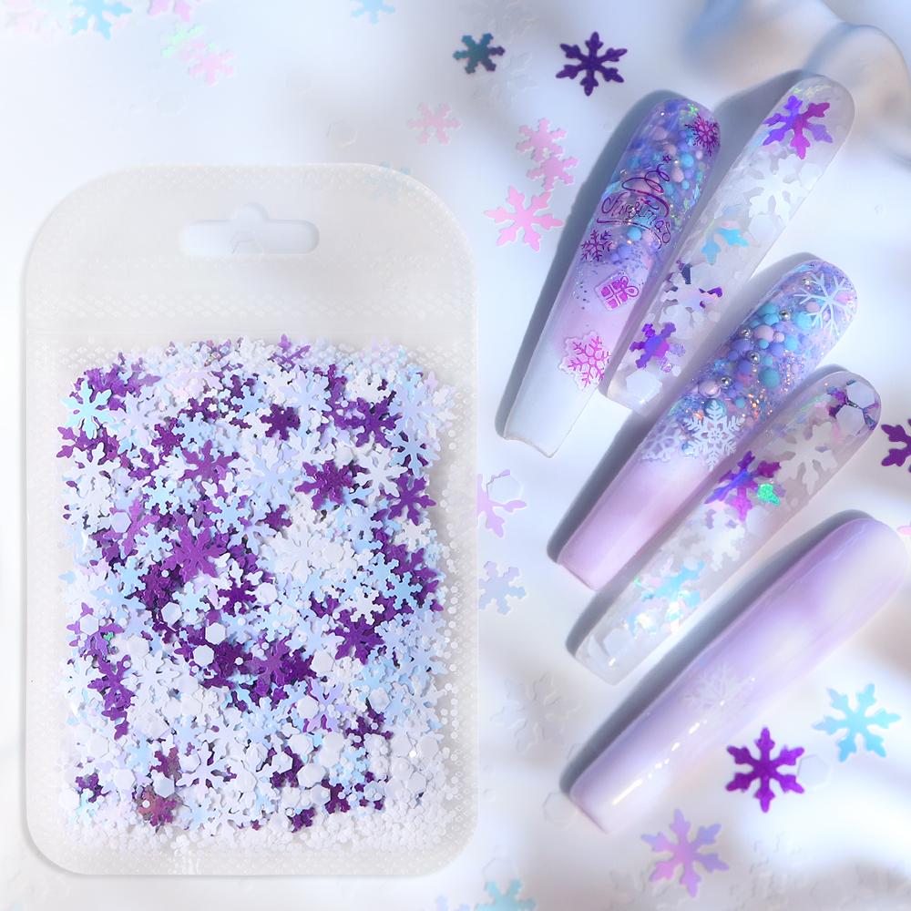 1bag 5g Christmas Nail Art Sequins, Snowflake Naisl Glitter, Festive Nail Decorations, Sparkling Snowflake Nail Accessories, DIY Manicure Design