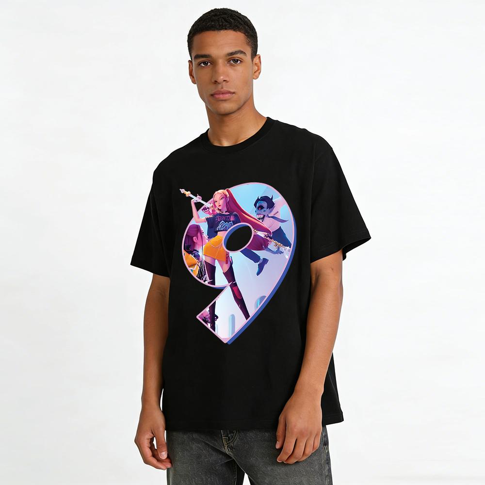 Cyberpunk Style Monster Slaying Girl Print T-Shirt Unisex Casual Street Trendy Loose Top Pure cotton T-shirt