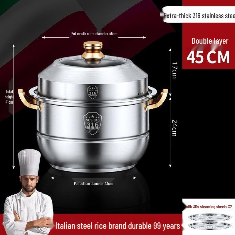316 Stainless Steel Multi-Layer Steamer Pot: Food-Grade, Thickened Soup Pot for Induction Cookers