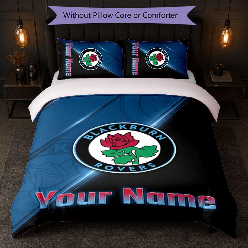 Blackburn Rovers Football Custom Name Text Bedding Set 1 Duvet Cover+2 Pillowcases Soccer Logo Personalized Gift For Special Occasion Bedroom Decor
