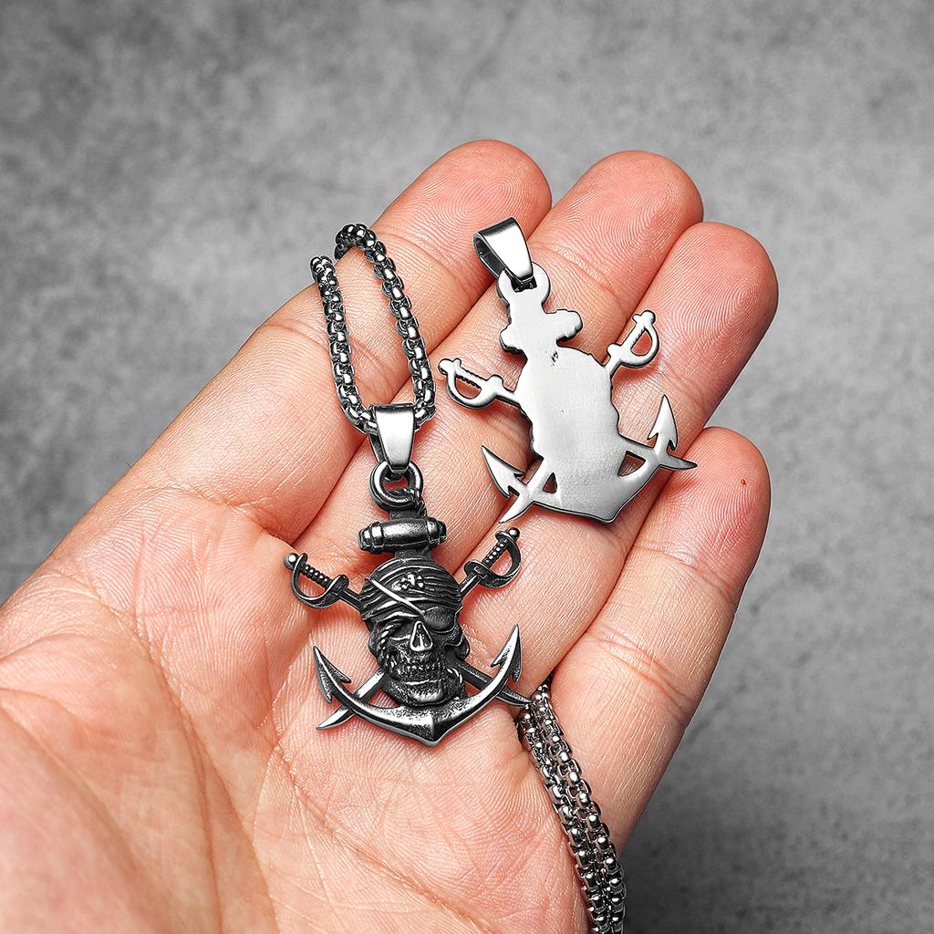 Pirate Skull Anchor Stainless Steel Jewelry Men Necklaces with Pendant for Male Women Punk Hip Hop Accessories Gifts Wholesale