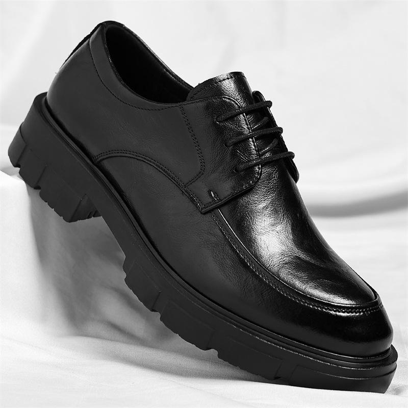 Men's Height-increasing Shoes 2025 Autumn New Korean Version Business Inner Height-increasing 8CM Hand-scratched Fashion Leather Shoes