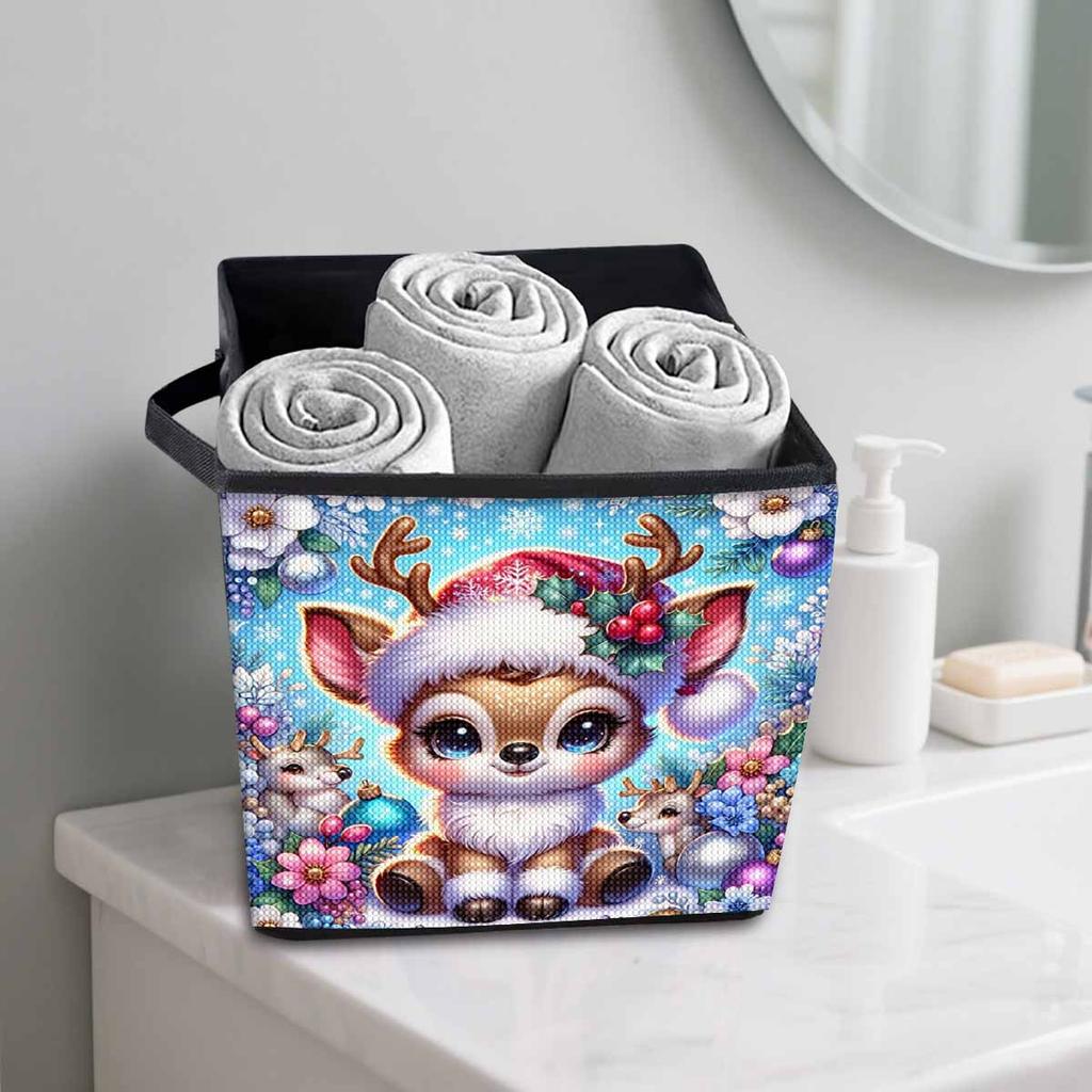 The Deer In The Snow 5D Diamond Painting Storage Basket Full Round Drill Mosaic Diamond Embroidery Cross Stitch Kits Home Decor Home Decor
