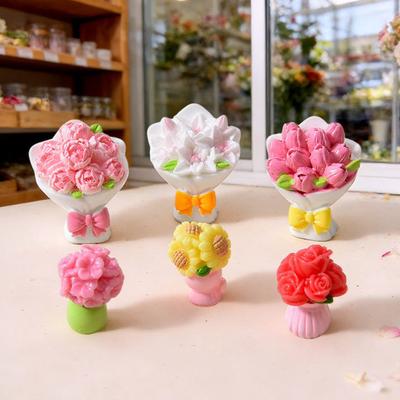 Miniature Dollhouse Flower Bouquet Accessories Mini Artificial Resin Rose Tulip Sunflower Lily Flower Figurine for DIY Garden Bonsai Micro Landscape