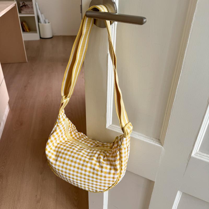 

Plaid canvas bag women s large-capacity new summer casual niche messenger bag high-end dumpling bag жовтий