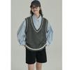 DIMANAF 2025 Plus Size Sweaters Vest Autumn Women V-Neck Sweaters Knitting Loose Solid Grey Sweater