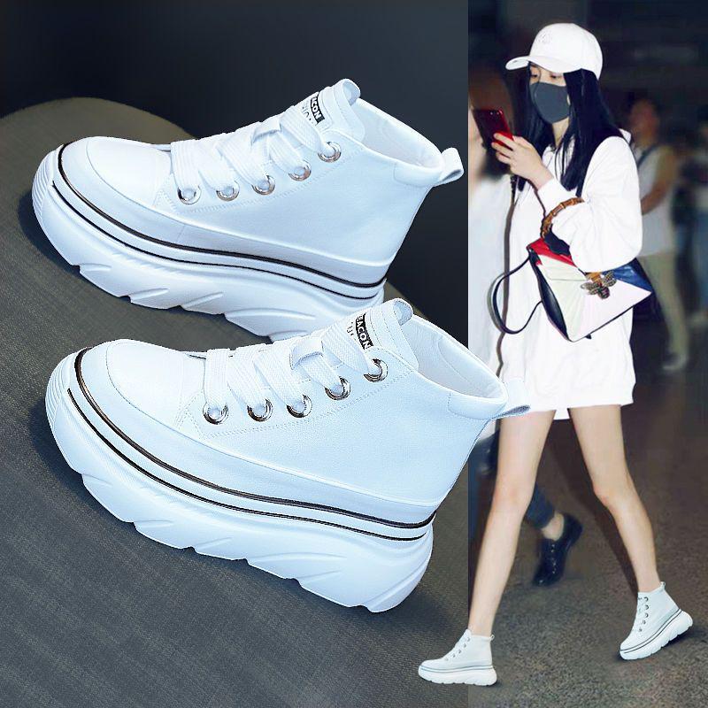 Women's High Top Cowhide Platform Sneakers - Autumn Breathable Casual White Shoes