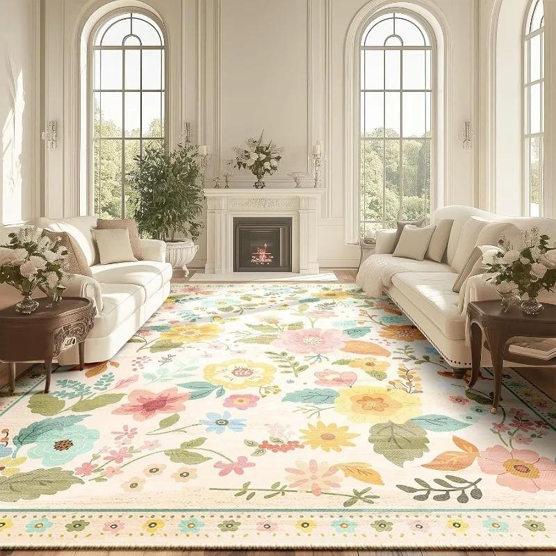  Pink Carpet Flower Washable Folding Low Pile Living Room Carpet Simple Home Bedroom Bedside Cloakroom Carpet