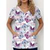 Fashion Butterfly Nurse Uniform Short-Sleeve Shirt Commuting Work V-Neck Top Short Sleeves Women Clothing Pocket Women's T-Shirt