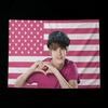 Nostalgic Pop Idol Tapestry Flat Print Pink Stars Stripes Background Wall Hanging for Teen Girls Room Bedroom Dorm Decor